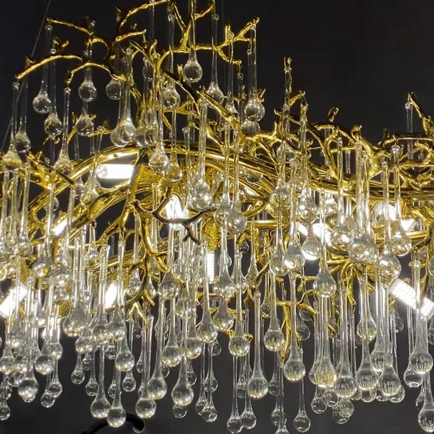 Lustre de luxe en cristal doré en forme de goutte d'eau pour salle à manger/îlot de cuisine