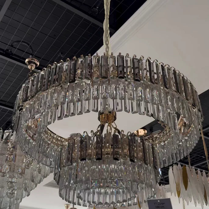 Lustre rond en cristal de luxe moderne à 2 niveaux