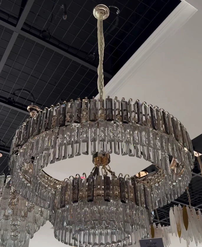 Lustre rond en cristal de luxe moderne à 2 niveaux