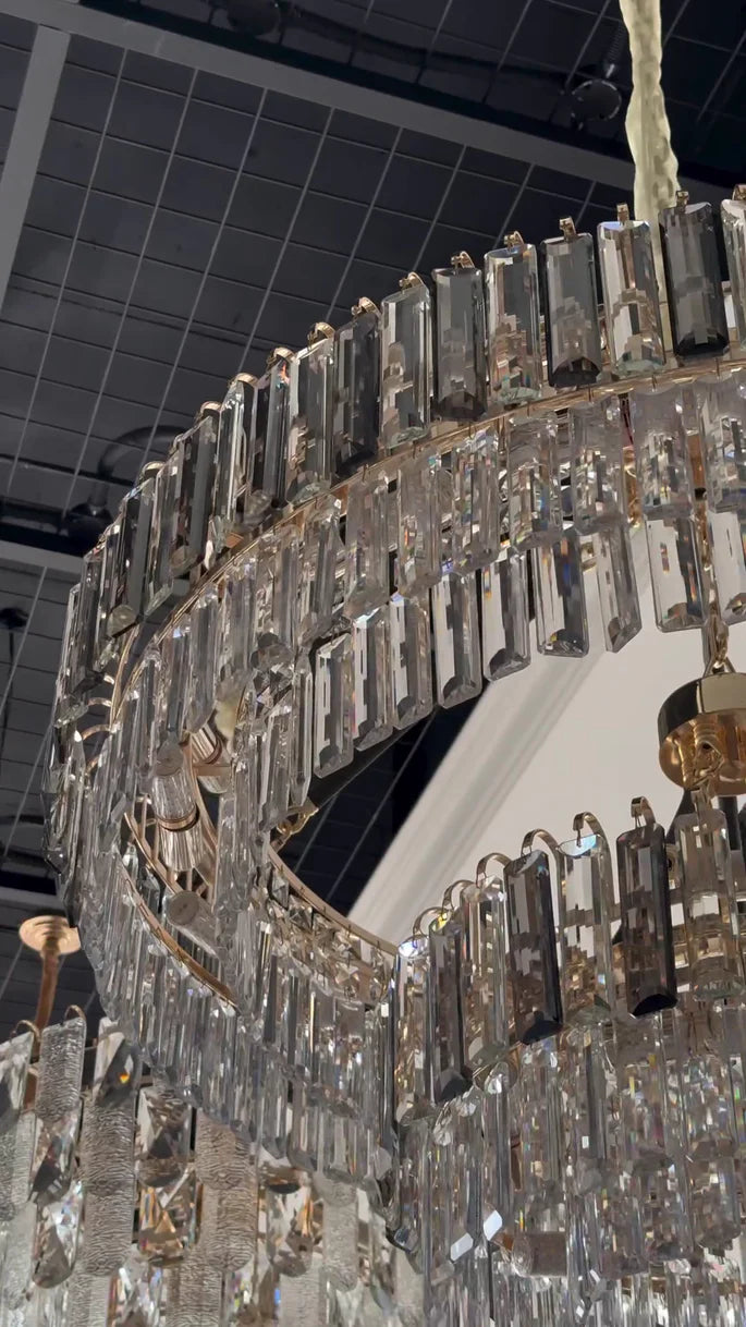 Lustre rond en cristal de luxe moderne à 2 niveaux