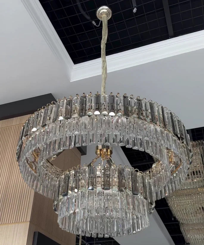 Lustre rond en cristal de luxe moderne à 2 niveaux
