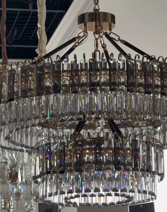 Lustre rond en cristal de luxe moderne à 2 niveaux
