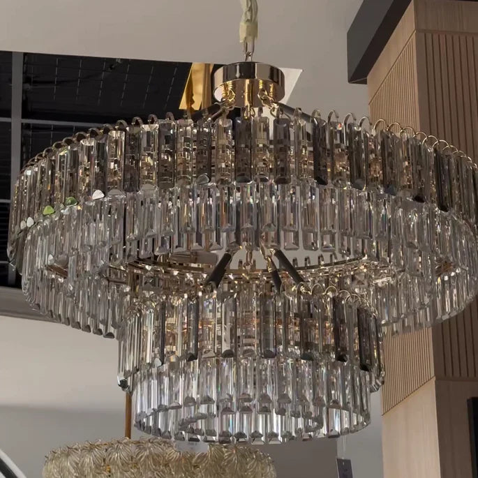 Lustre rond en cristal de luxe moderne à 2 niveaux