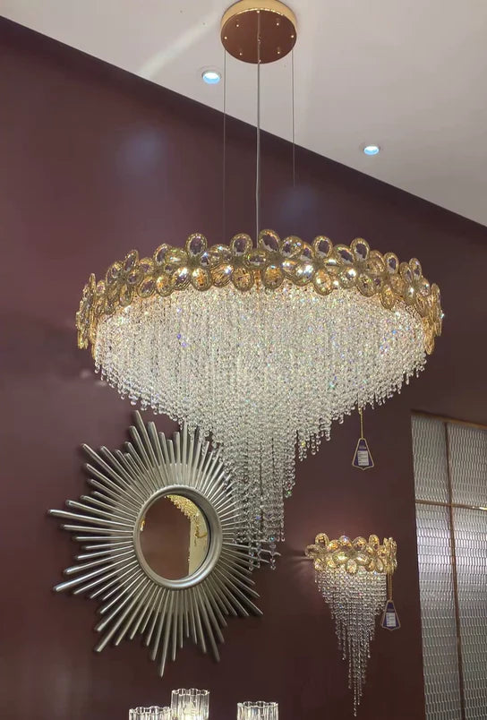 Lampadario moderno con nappe di cristallo a forma di fiore per soggiorno/sala da pranzo