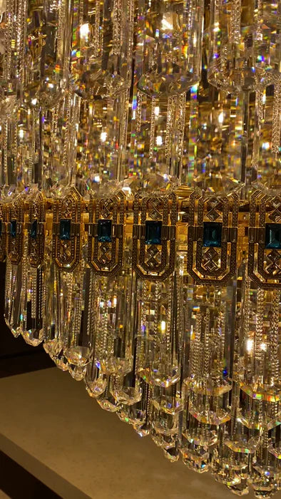 Lampadario di cristallo conico extra large di lusso per soggiorno/ingresso con soffitto alto