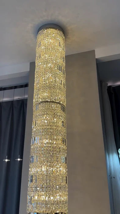 Lustre cylindrique en cristal moderne