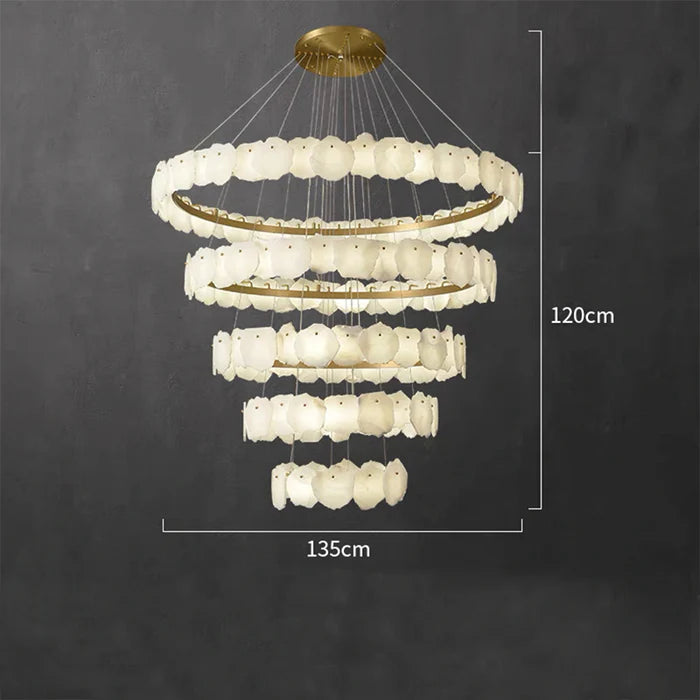 Lustre moderne multicouche en albâtre blanc pour escalier/hall d'entrée