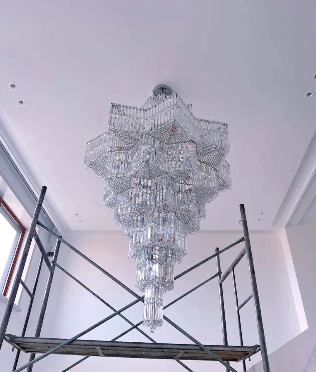 Lustre en cristal de luxe extra large à plusieurs niveaux pour hall d'hôtel / hall d'entrée à deux étages / salon à haut plafond