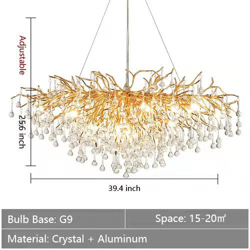 Stunning Tree Branch Crystal Chandelier With Clear Teardrop-shaped Glass Living/Dining Room Ceiling Lamp/Light