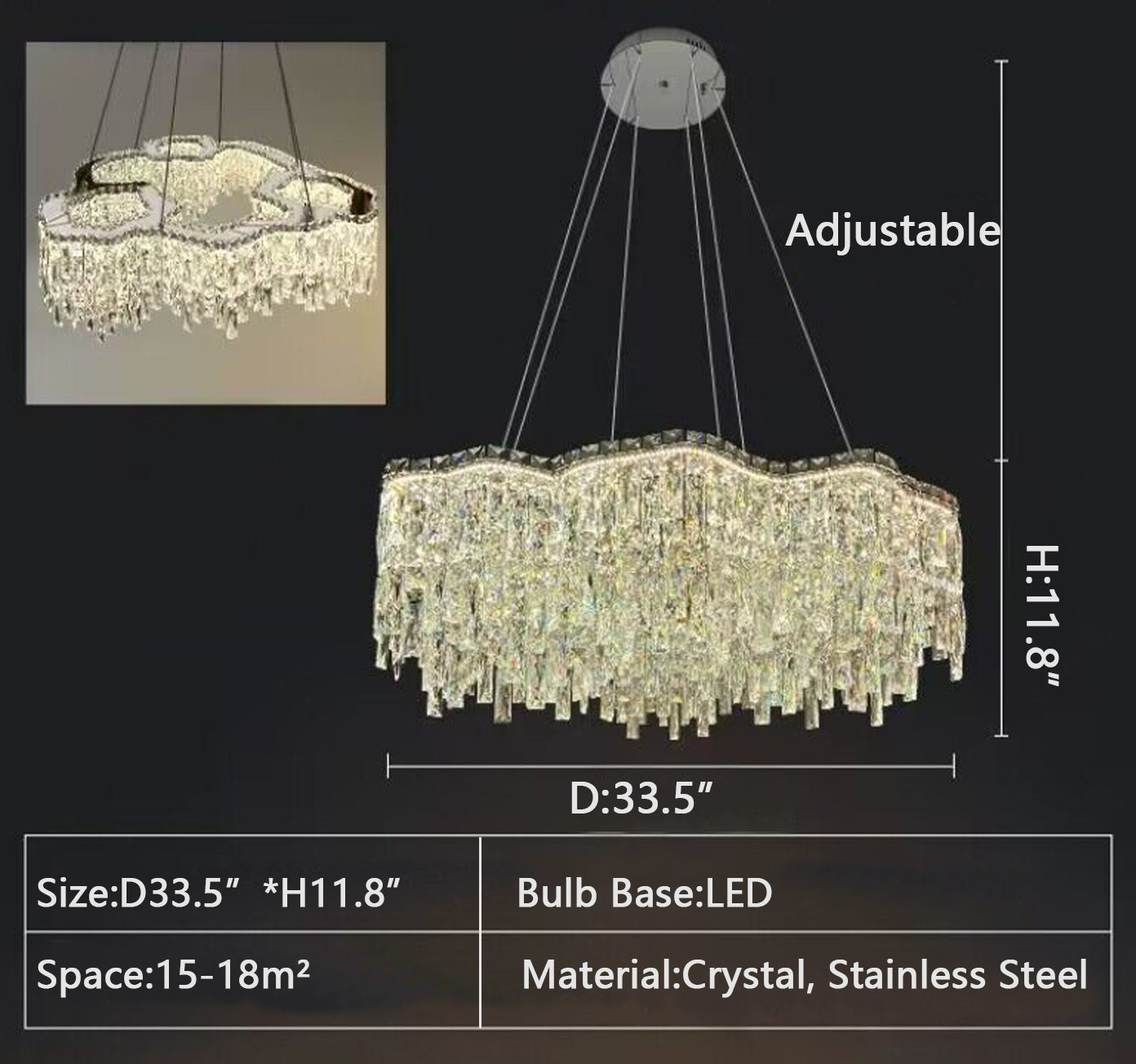 1Layer: D33.5"*H11.8" chandelier,chandeliers,pendant,rods,crystal,metal,stainless steel,clound,rectangle,oval,round,rings,ceiling,kitchen island,kitchen bar,bar,dinng table,dining bar,living room,bedroom,bathroom,home office