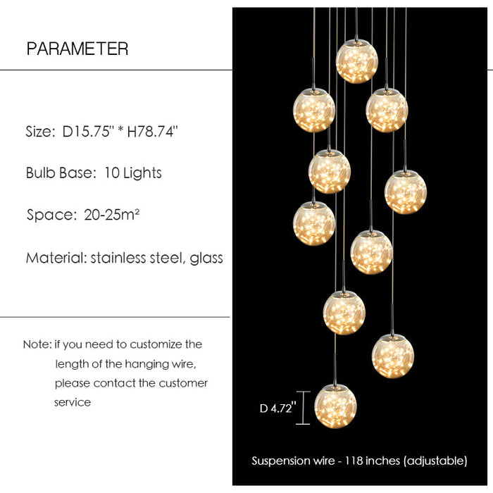 Modern Starlight Globe Chandelier for Foyer Hall Crystal Clear Glass Ball Light Decoration Living Room Ceiling Lamp