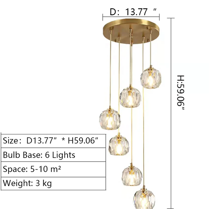 ball shaped staircase chandelier 6 lights