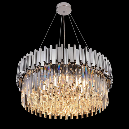 Tiered Gold Chandelier With Rectangle-Cut Crystal Modern LED Hanging Light