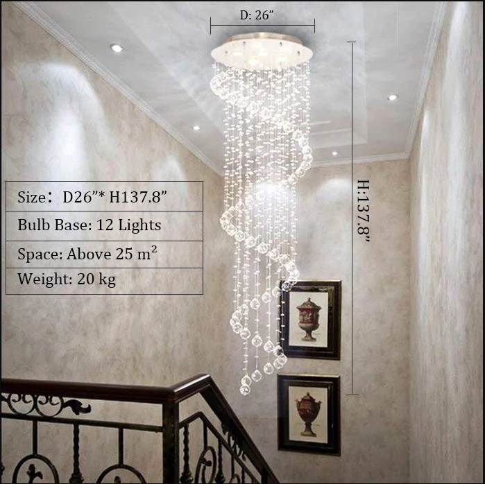 Extra Length 3.5m 137.8'' Customization Modern Beautiful Shiny Bright Spiral Raindrop Crystal Chandelier For Entryway Staircase Wedding 2 Story Foyer
