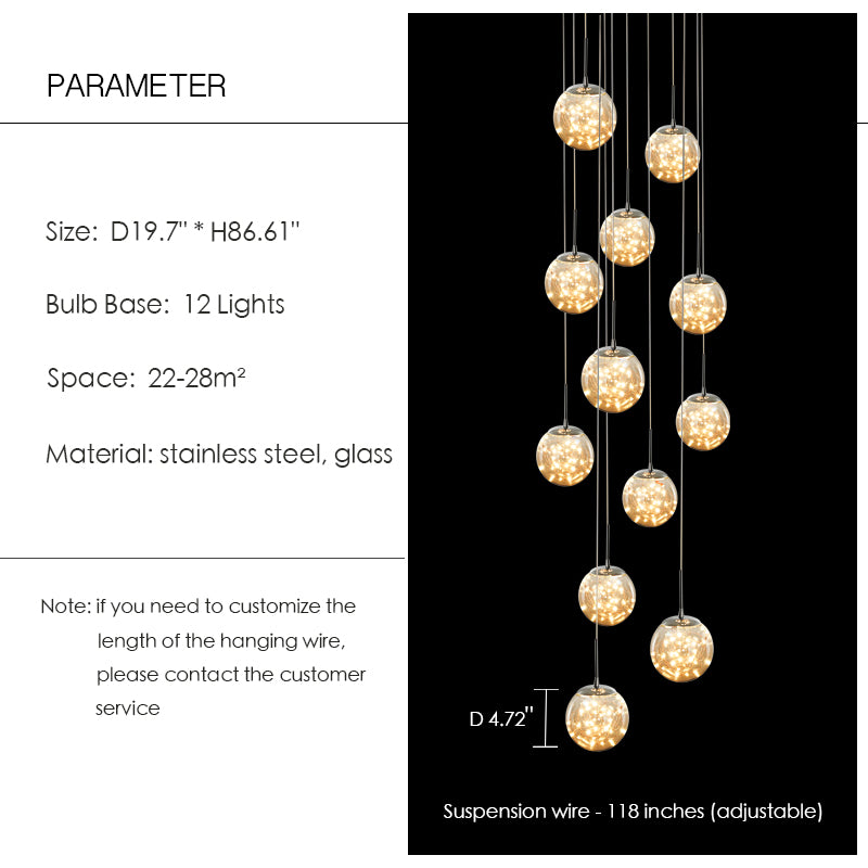 Lampadario moderno a forma di globo con luce stellare per ingresso, lampadario a sfera in vetro trasparente con decorazione a soffitto per soggiorno