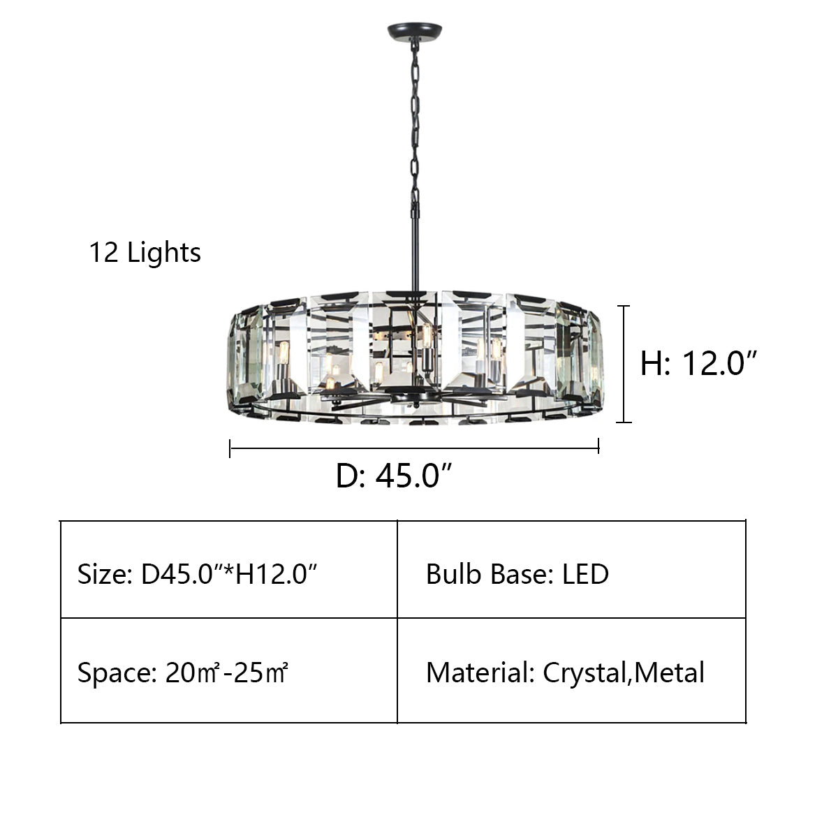 12Lights: D45.0"*H12.0" Tundra Prysm Crystal Round Chandelier ,chandelier,chandeliers,round,ring,circle,branch,candle,metal,crystal,rods,black,clear crystal,ceiling,living room,dining room,bedroom,home office,foyer,hallway,entrys,modern,minimalist