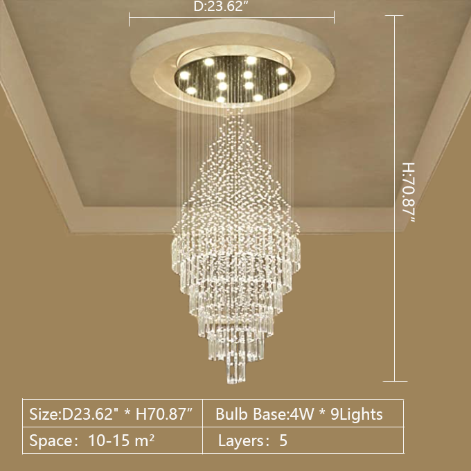 staircase crystal chandelier bicone shaped fancy light fixture for modern house villa hotels