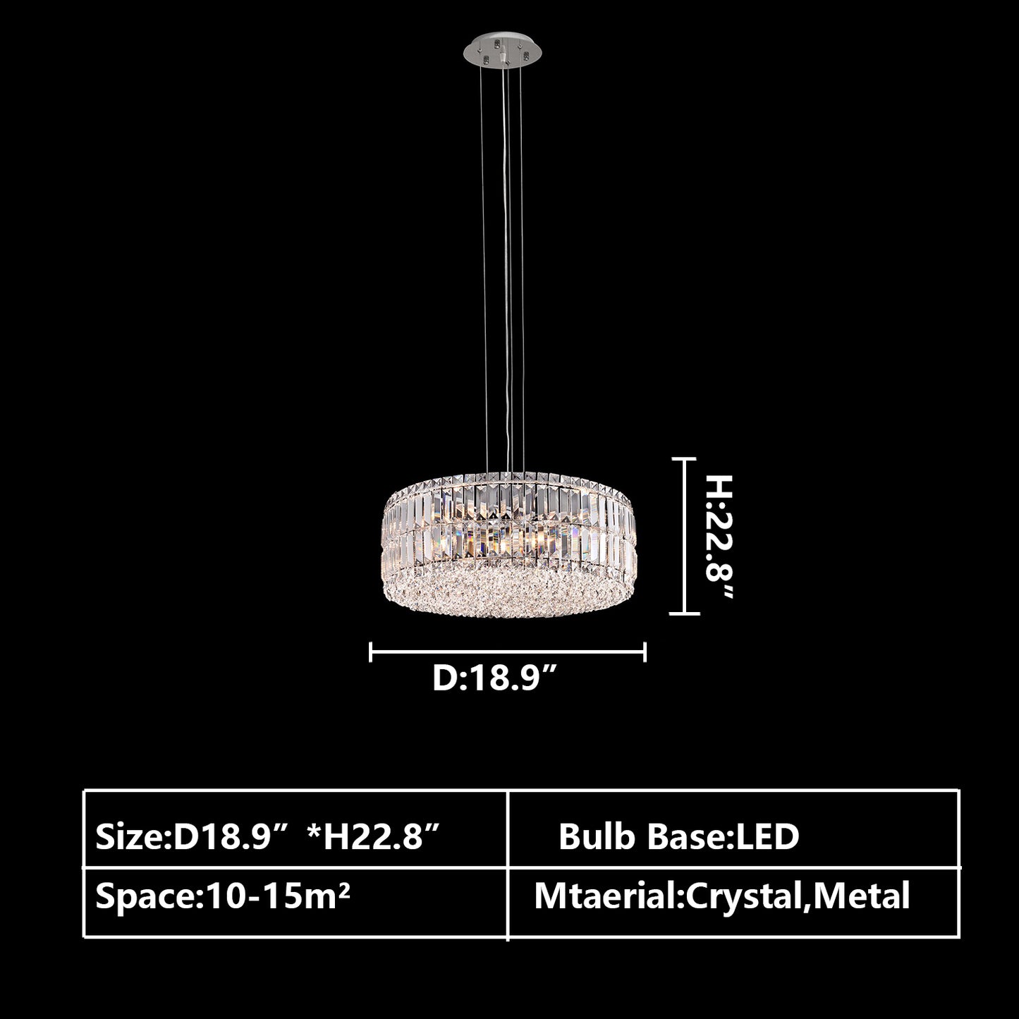 Round:D18.9"*H22.8" chandelier,chandeliers,pendant,round,oval,ceiling,crystal,metal,chrome,silver,clear crystal,adjustable,chain,light luxury,luxury,living room,dining room,foyer,entrys,hallway,bathroom,bedroom,home office