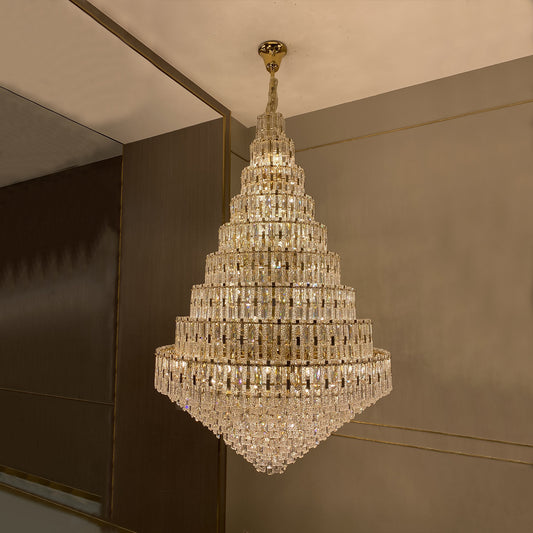 chandelier,chandelirs,pendant,lamp,lights,crystal,metal,gold,chrome,tiers,layers,multi-tier,multi-layer,extra large,large,oversized,huge,big,honeycomb,ceiling,living room,dining room,foyer,stairs,entrys,hallway,loft,duplex hall,hotel lobby