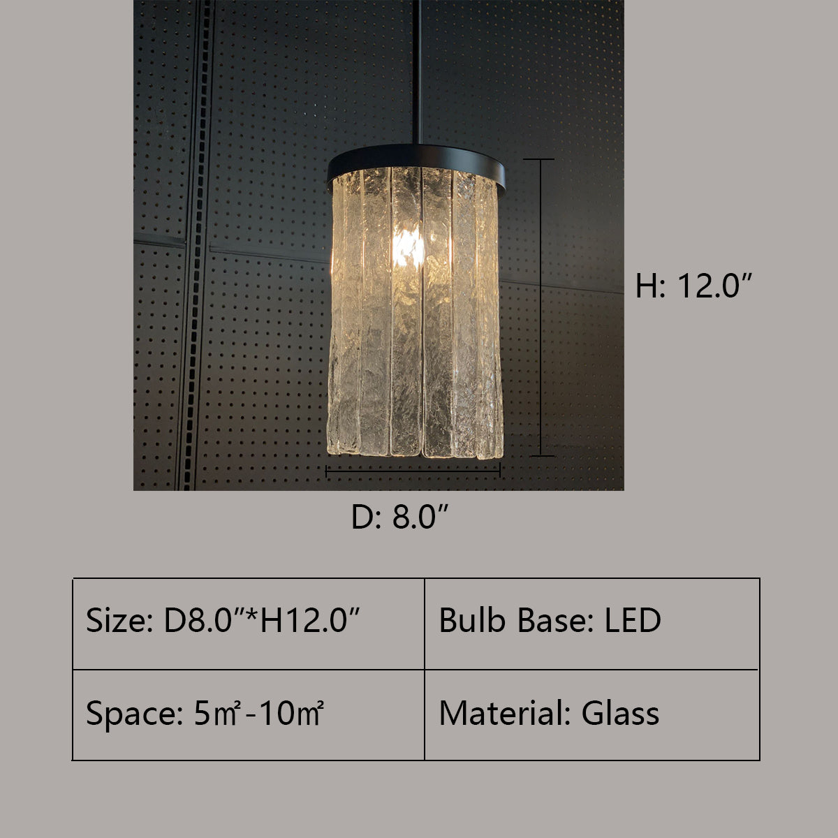 1 Tier: D8.0"*H12.0" SELINE TEXTURED GLASS KITCHEN ISLAND PENDANT LIGHT ,pendant,glass,tiers,layers,multi-tier,cylinder,ceiling,frosted glass,bathroom,kitchen bar,kitchen island,kitchen,dining room,dining table,dining bar ,long table