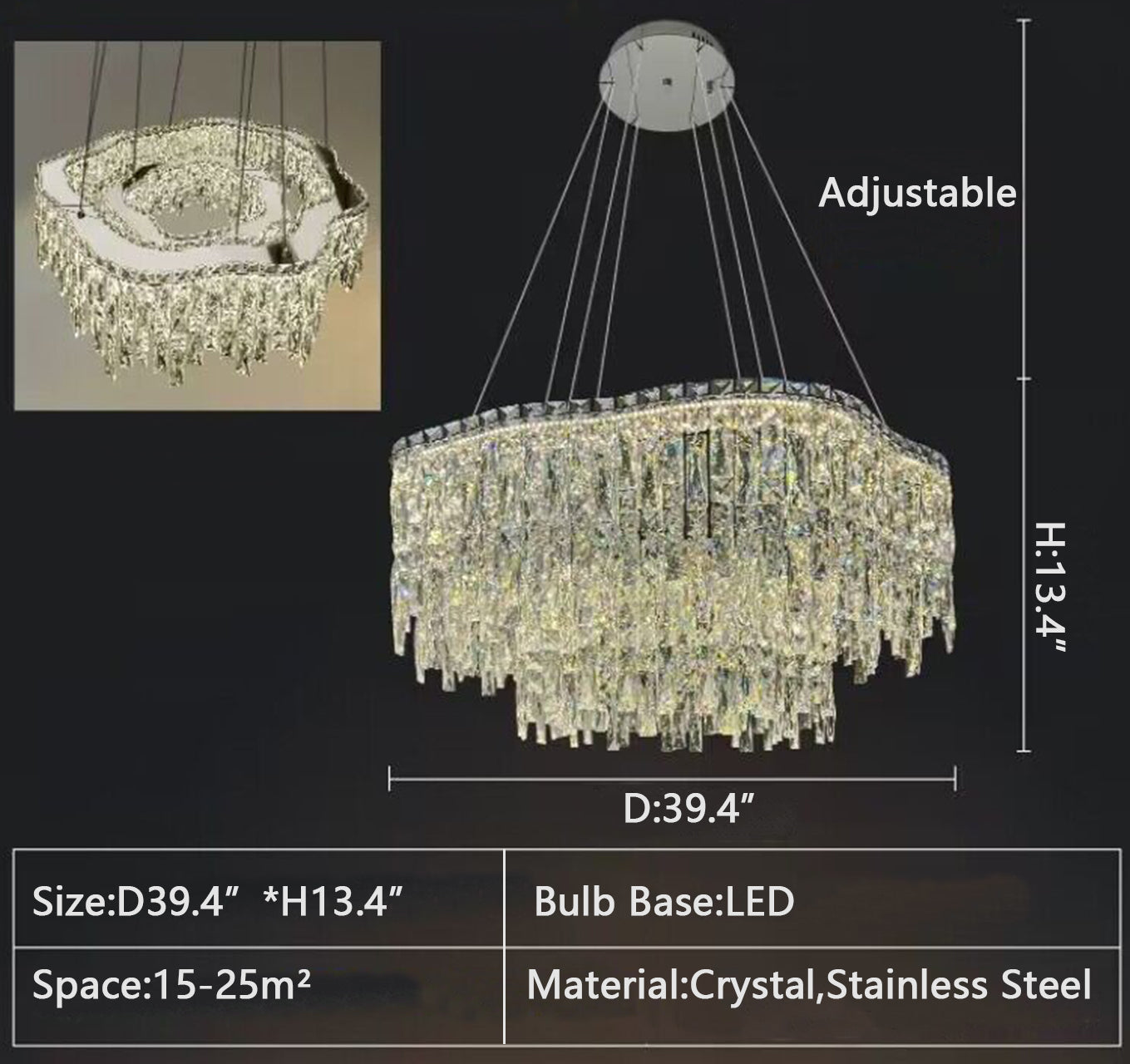 2Layer: D39.4"*H13.4" chandelier,chandeliers,pendant,rods,crystal,metal,stainless steel,clound,rectangle,oval,round,rings,ceiling,kitchen island,kitchen bar,bar,dinng table,dining bar,living room,bedroom,bathroom,home office