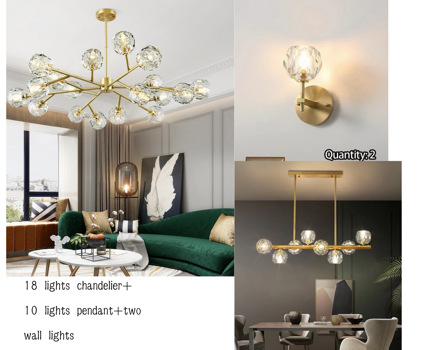 Lustre Spoutnik en laiton avec cristaux K9, luminaire de plafond moderne