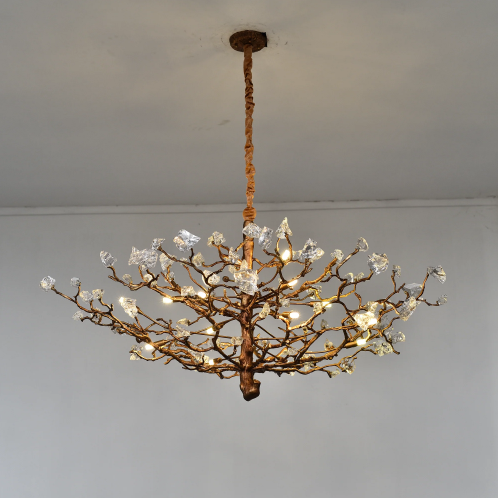 Lampadario da soffitto con pendente in cristallo e rami in ottone per soggiorno/sala da pranzo/ingresso