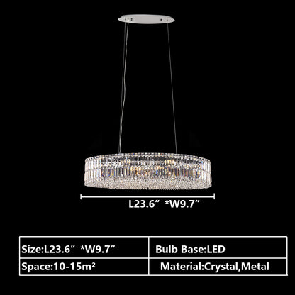 Oval:L23.6"*W9.7" chandelier,chandeliers,pendant,round,oval,ceiling,crystal,metal,chrome,silver,clear crystal,adjustable,chain,light luxury,luxury,living room,dining room,foyer,entrys,hallway,bathroom,bedroom,home office