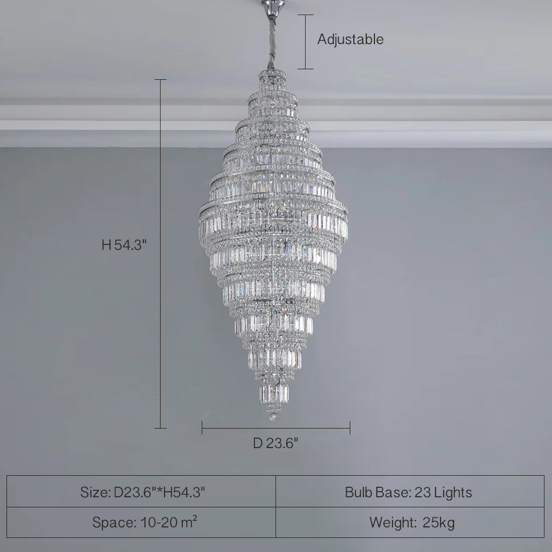 Lustre en cristal chromé extra large pour hall d'entrée, escalier, salon, entrée, plafonnier en argent
