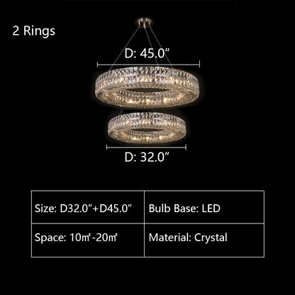 2Rings: D45.0" D32.0" chandelier,chandeliers,crystal,rings,round,multi-tier,tiers,layers,ceiling,living room,high-ceiling room,foyer,3 rings,2rings,extra large,large,oversized,huge,big,long,high