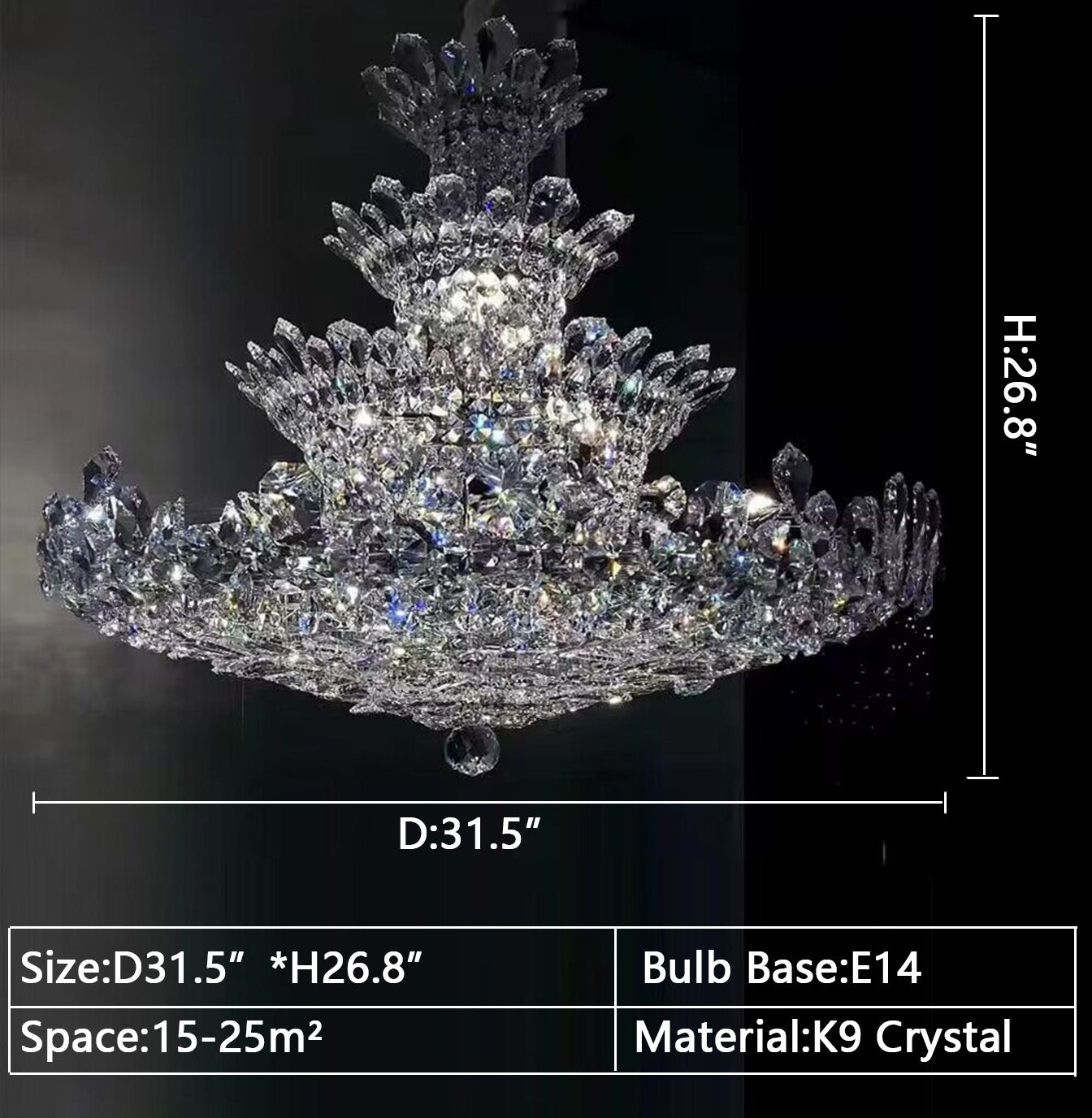 Lustre en cristal floral de luxe Empire avec luminaire moderne à 4 niveaux pour hall d'entrée/salon