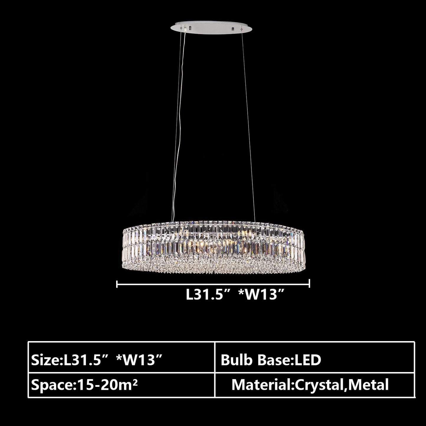 Oval:L31.5"*W13.0" chandelier,chandeliers,pendant,round,oval,ceiling,crystal,metal,chrome,silver,clear crystal,adjustable,chain,light luxury,luxury,living room,dining room,foyer,entrys,hallway,bathroom,bedroom,home office