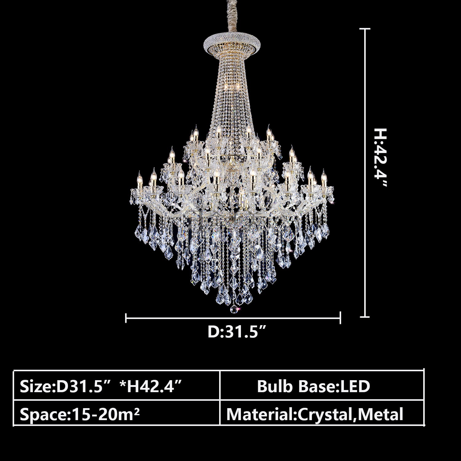 D31.5*H42.4" chandelier,chandeliers,pendant,crystal,metal,clear crystal,candle,branch,round,raindrop,teardrop,extra large,oversized,large,huge,big,round,living room,luxury,dining room,modern,foyer,stairs,hallway,entrys,hotel lobby,duplex hall,loft
