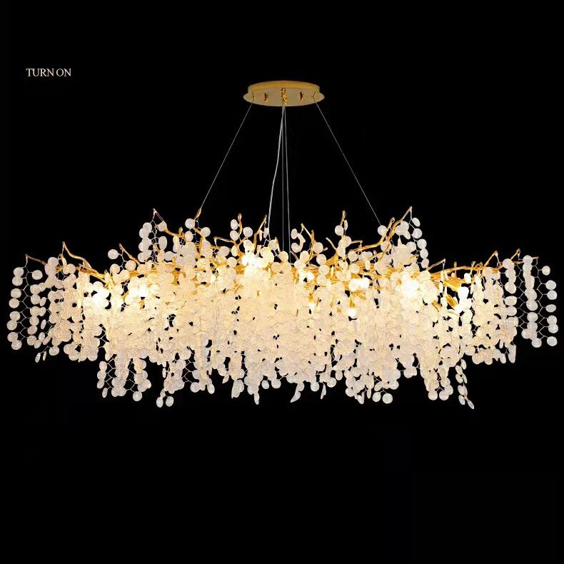 Lustre de luxe en cristal givré pour salon/salle à manger, design élégant