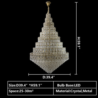 D39.4"*H59.1" chandelier,chandelirs,pendant,lamp,lights,crystal,metal,gold,chrome,tiers,layers,multi-tier,multi-layer,extra large,large,oversized,huge,big,honeycomb,ceiling,living room,dining room,foyer,stairs,entrys,hallway,loft,duplex hall,hotel lobby