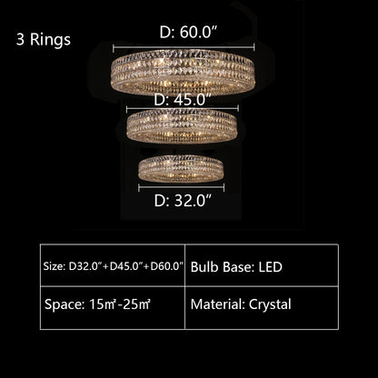 3Rings: D60.0" D45.0" D32.0" chandelier,chandeliers,crystal,rings,round,multi-tier,tiers,layers,ceiling,living room,high-ceiling room,foyer,3 rings,2rings,extra large,large,oversized,huge,big,long,high