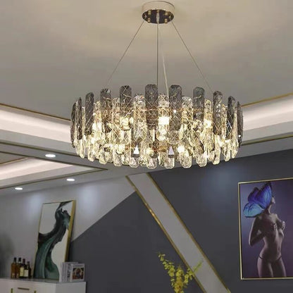 Modern Smoke Gray Crystal Chandelier Gleamy Pendant Light Fixture for Living/ Dining Room/ Bedroom/ Home Office