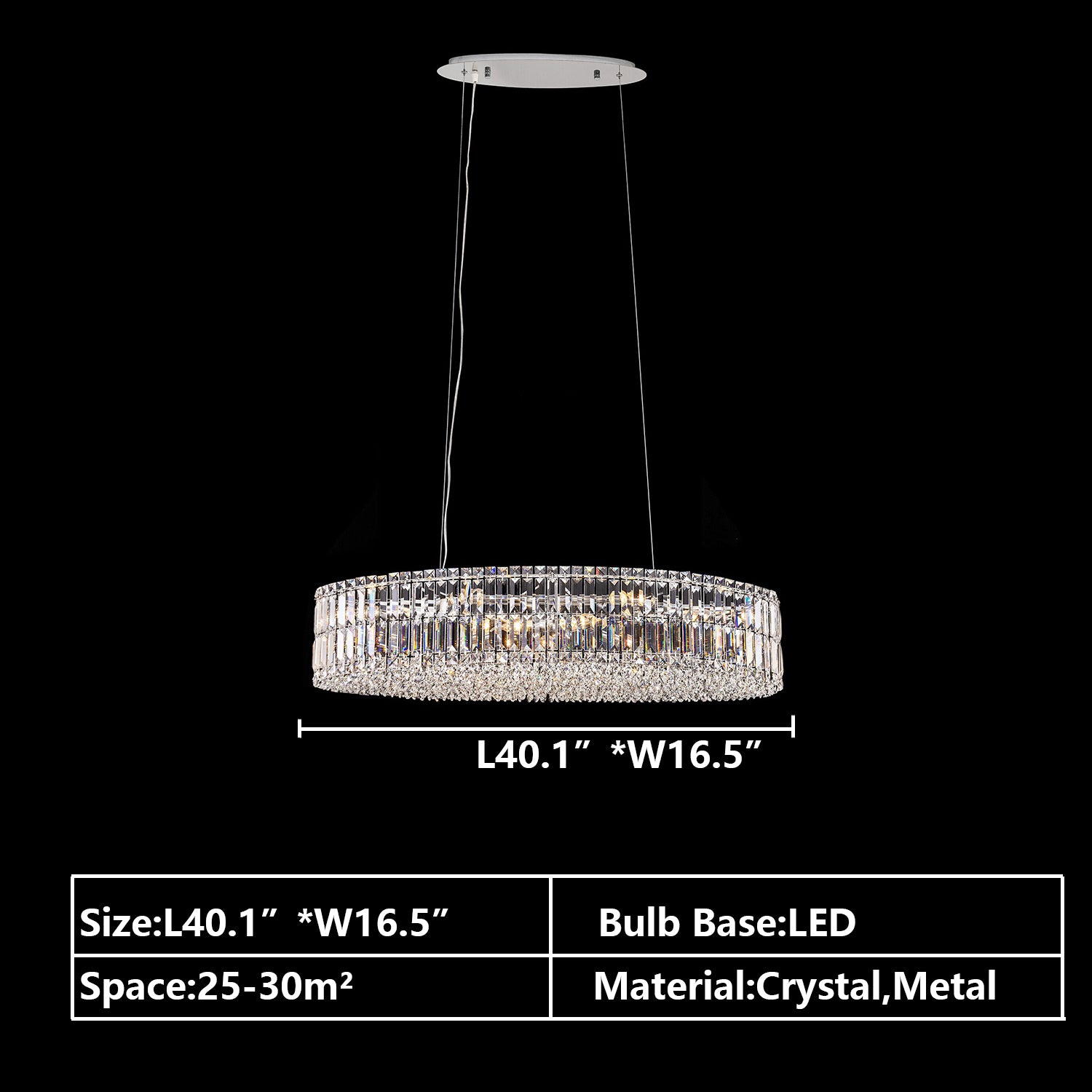 Oval:L40.1"*W16.5" chandelier,chandeliers,pendant,round,oval,ceiling,crystal,metal,chrome,silver,clear crystal,adjustable,chain,light luxury,luxury,living room,dining room,foyer,entrys,hallway,bathroom,bedroom,home office