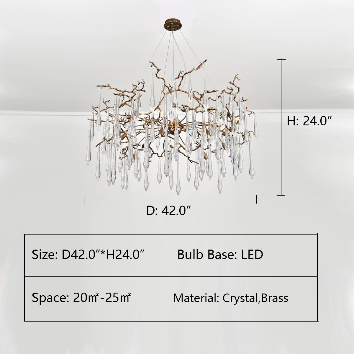 D42.0"*H24.0" LUKAS EXTENDED TEARDROP BRANCHING BRASS ROUND CHANDELIER,chandelier,chandeliers,crystal,branch,gold,brass,copper,raindrop,ceiling,living long,extra large,oversized,big,huge,large,long table,big table,dining table,kitchen island,kitchen bar,dining bar