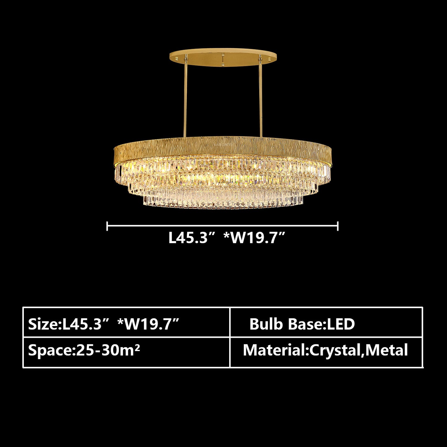 Oval:L45.3"*W19.7" chandelier,chandeliers,light,lamp,pendant,round,oval,tiers,layers,multi-tier,multi-layer,gold,luxury,light luxury,ceiling,chain,crystal,metal,living room,dining room,bedroom,dining table,bar,hallway