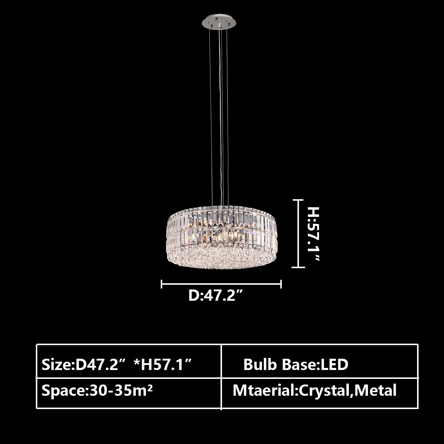 Round:D47.2"*H57.1" chandelier,chandeliers,pendant,round,oval,ceiling,crystal,metal,chrome,silver,clear crystal,adjustable,chain,light luxury,luxury,living room,dining room,foyer,entrys,hallway,bathroom,bedroom,home office