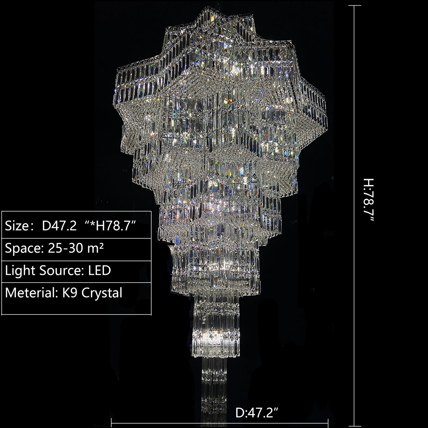 Lustre en cristal de luxe extra large à plusieurs niveaux pour hall d'hôtel / hall d'entrée à deux étages / salon à haut plafond