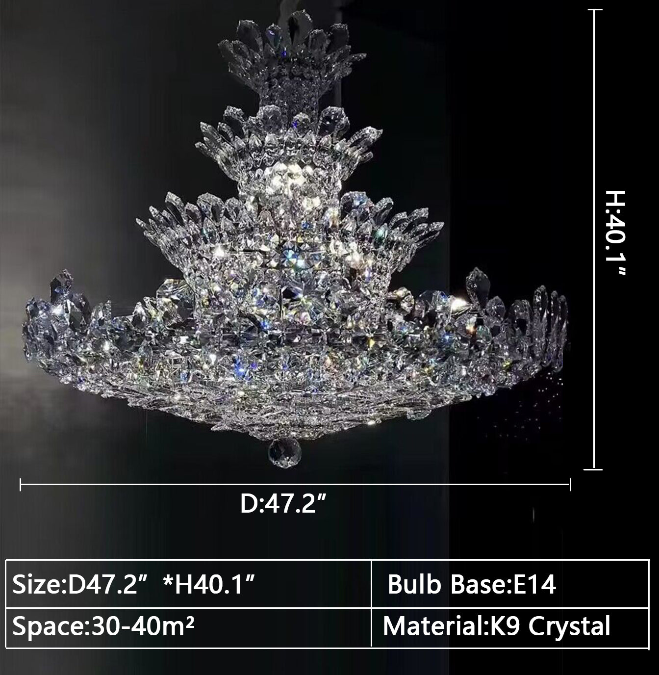 Lustre en cristal floral de luxe Empire avec luminaire moderne à 4 niveaux pour hall d'entrée/salon