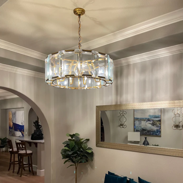 Nordic Minimalist Branch Candle Light Crystal Round Chandelier for Living/Dining Room