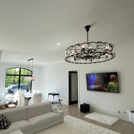 Nordic Minimalist Branch Candle Light Crystal Round Chandelier for Living/Dining Room
