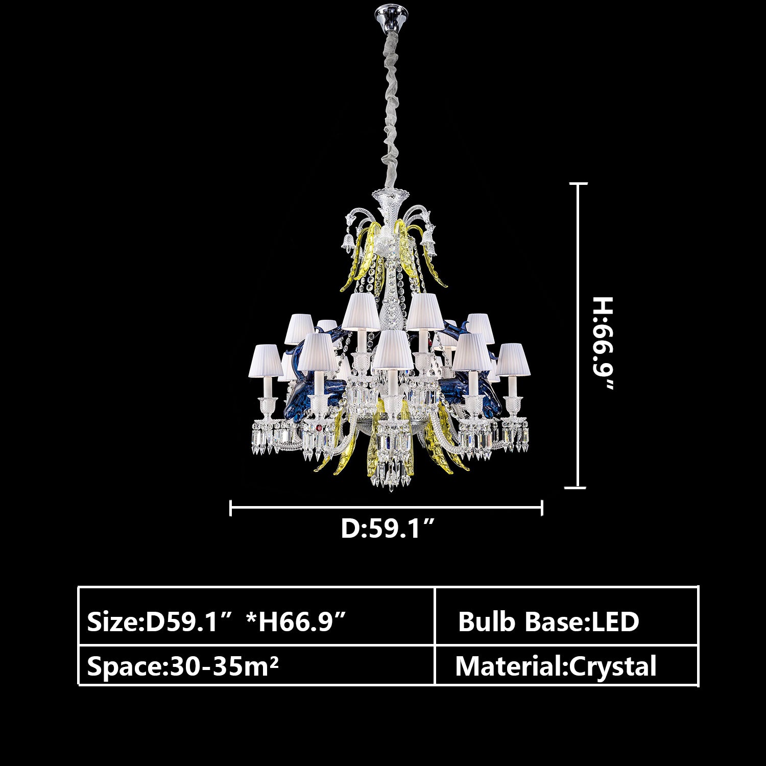 D59.1"*H66.9" chandelier,chandeliers,pendant,crystal,metal,glass,colorful,stained,yellow,blue,candle,glass shade,red,oversized,large,huge,big,luxury,living room,dining room,foyer,entrys,hallway,loft,stairs