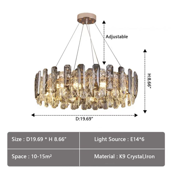 Modern Smoke Gray Crystal Chandelier Gleamy Pendant Light Fixture for Living/ Dining Room/ Bedroom/ Home Office