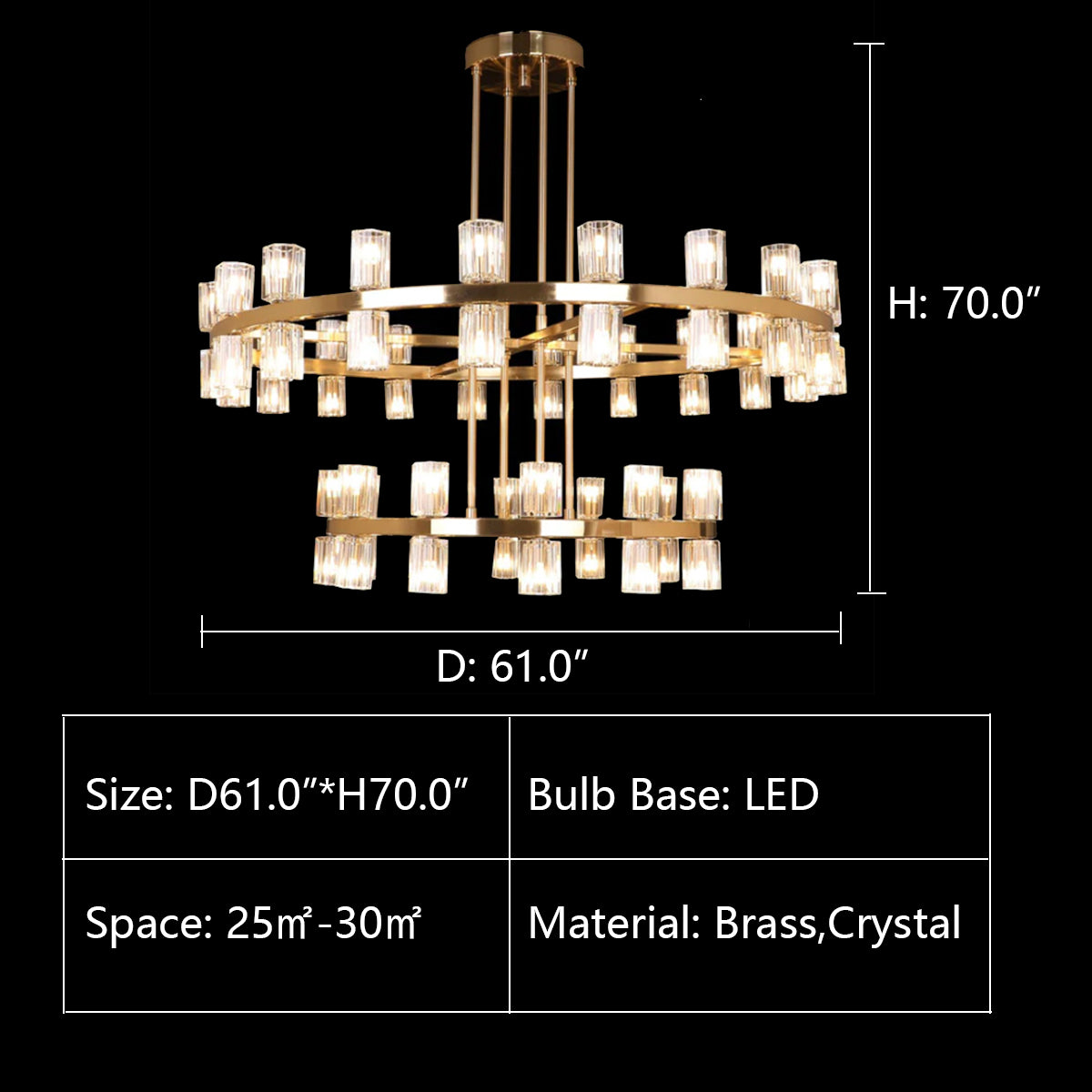 D61.0"*H70.0" Arroseur 2-Tier 48W Round Crystal Chandelier,chandelier,chandeliers,round,circle,rings,two layers,2 tiers,ceiling,flush mount,gold,living room,oversized,huge,big,large,extra large,dining room,hallway,entryance,foyer