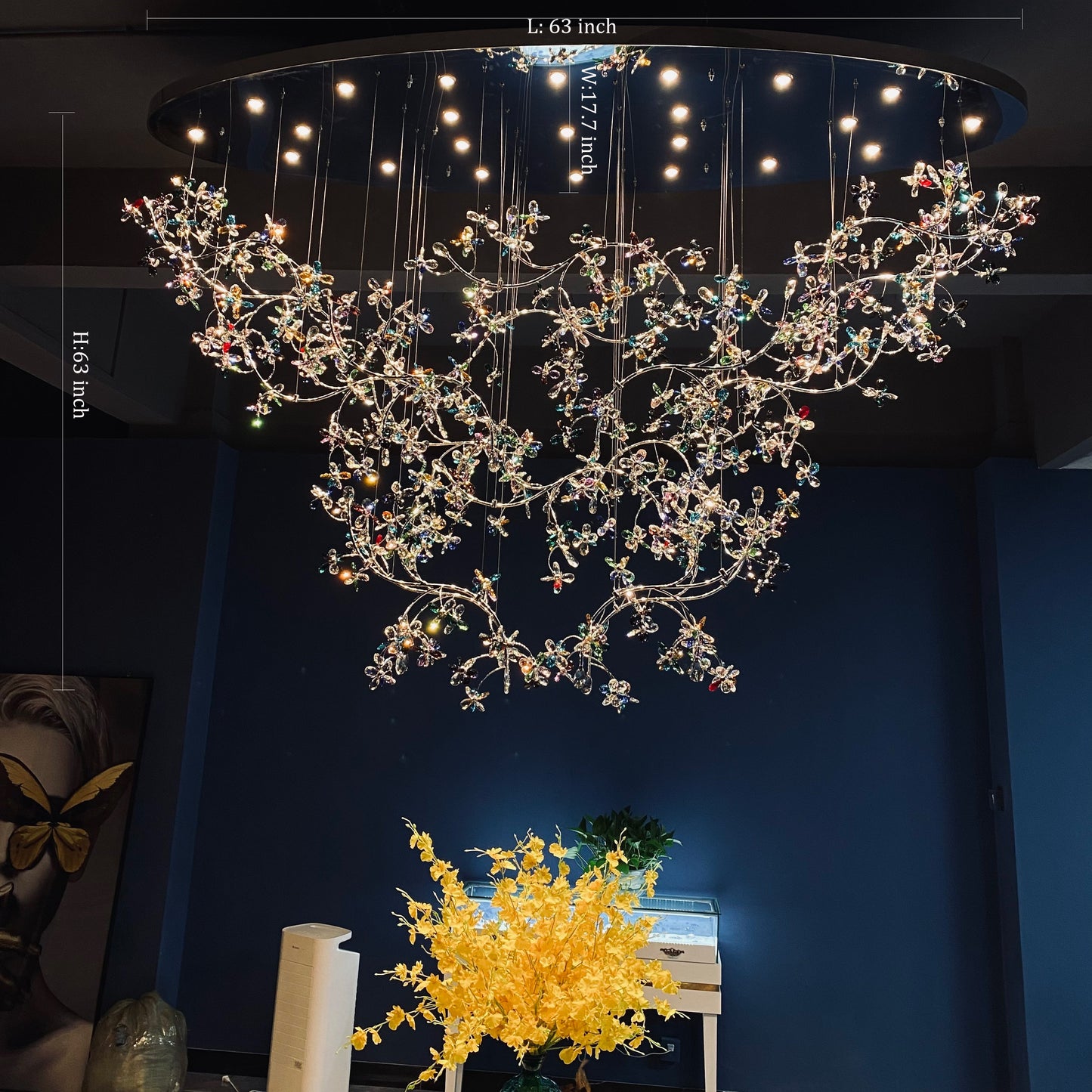 Lustre en cristal à branches de fleurs pour entrée d'hôtel, luminaire de plafond de luxe pour hall d'entrée