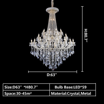 D63.0"*H80.7" chandelier,chandeliers,pendant,crystal,metal,clear crystal,candle,branch,round,raindrop,teardrop,extra large,oversized,large,huge,big,round,living room,luxury,dining room,modern,foyer,stairs,hallway,entrys,hotel lobby,duplex hall,loft